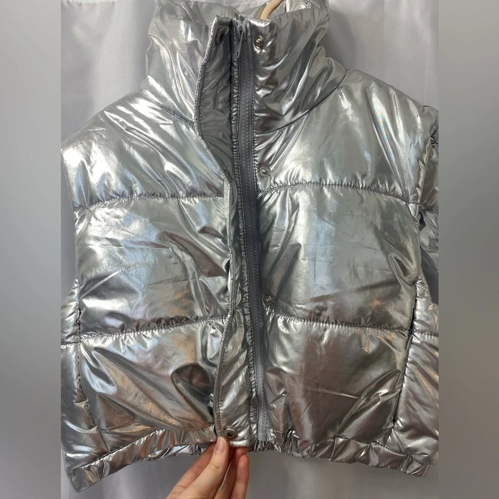 Puffer Vest | Cropped Silver Bikercore - Picture 4 of 9